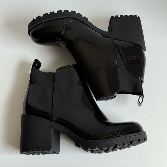 Dirty Laundry Black Patent Chunky Block Heel Chelsea Boots Size M - Picture 7 of 10